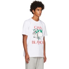 Unisex Casablanca Baskılı Oversize Beyaz T-Shirt