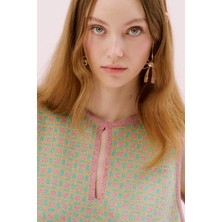 Dekolteli Triko Bluz Turkuaz Pembe Y2571004_656