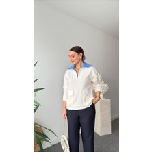 Qimya Butik Keyymod Kadın Poplin Kamyoner Yakalı Cepli Modall Sweatshirt
