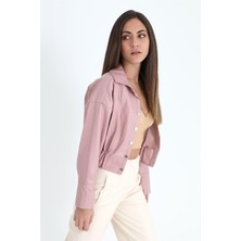 Vpr Moda Kolları Çıtçıtlı Beli Lastikli Kadın Deri Gömlek - Pudra