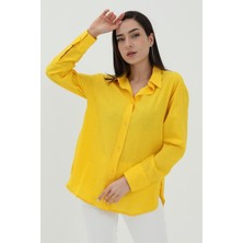 Vapur Uzun Kol Oversize Basic Gömlek - Sarı