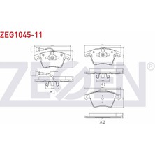 ZEGEN-ZEG1045-11 - Fren Balatası Ön Fişli Transporter T5 03> Transporter T6 15> 16 Jant