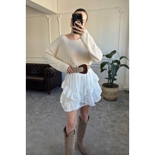 Magarde Fırfırlı Mini Etek- Ekru