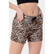 Miami Beach Leopar Desenli Renkli Iki Cepli Kısa Kadın Deniz ve Havuz Şortu
