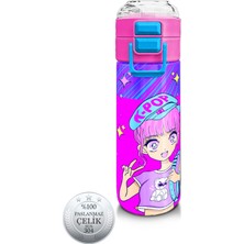 Coral High Kids Mor Pembe Mavi K-Popdesenli Pipetli ve Direkt Içim Çelik Termos 500 ml 31831