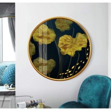 Gold Yapraklar Yuvarlak Cam Tablo