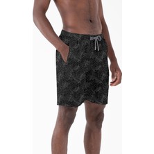 Miami Beach Yaprak Desenli Siyah Uzun Boy Erkek Mayo Deniz ve Havuz Şortu