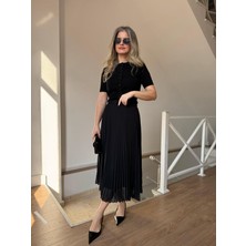 Keyymod Kadın Beli Lastikli Şifon Pliseli Maxi Boy Etek