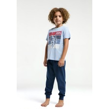 Erkek Çocuk Mavi Kısa Kol Pijama Takım