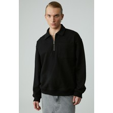 Grimelange Shıftd Erkek Fermuarlı Yaka Uzun Kollu Fermuarlı Siyah Sweatshirt