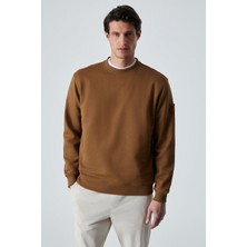 Grimelange OLLIE Erkek Bisiklet Yaka Regular Uzun Kollu Nakış Detaylı Koyu Kahverengi Sweatshirt