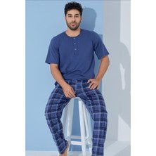 Bie's Erkek Bisiklet Yaka 3 Düğmeli Desenli Modal Kısa Kol Cepli Pijama Takımı