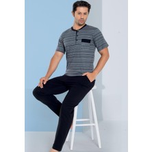 Çağrı Erkek Bisiklet Yaka 3 Düğmeli Desenli Modal Kısa Kol Cepli Pijama Takımı