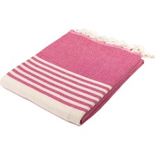 Eselba Malaga Pembe-Beyaz Çizgili %100 Organik Pamuk Basic Peştamal Plaj Havlusu 100 x 200 cm.