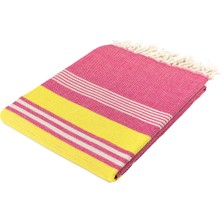 Eselba Malaga Pembe-Sarı Çizgili %100 Organik Pamuk Peştamal Plaj Havlusu 100 x 200 cm.