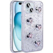 Apple iPhone 14 Kılıf Airbagli Simli Arka Yüzey Zore Işıltı Silikon KAPAK-BEYAZ-KALP-8680436785607-T