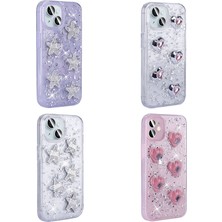 Apple iPhone 14 Kılıf Airbagli Simli Arka Yüzey Zore Işıltı Silikon KAPAK-BEYAZ-KALP-8680436785607-T