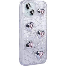Apple iPhone 14 Kılıf Airbagli Simli Arka Yüzey Zore Işıltı Silikon KAPAK-BEYAZ-KALP-8680436785607-T