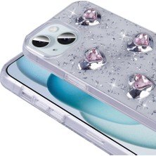 Apple iPhone 14 Kılıf Airbagli Simli Arka Yüzey Zore Işıltı Silikon KAPAK-BEYAZ-KALP-8680436785607-T