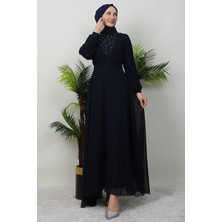Giza Store Damla Şifon Elbise Lacivert