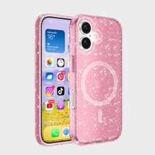Apple iPhone 16 Kılıf Magsafe Şarj Özellikli Parlayan Simli Saydam Renkli Zore Allstar Kapak-Pembe-8