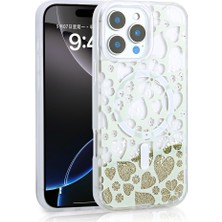 ZORE Apple iPhone 16 Pro Uyumlu Kılıf Sıvılı Simli Baskılı Şeffaf Arka Yüzey Zore Mossa Silikon KAPAK-GOLD-8680