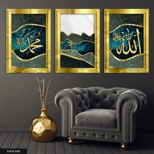 Evine Moda Allah Muhammed Lafzı  3 Parça Gold Pleksi Aynalı Tablo