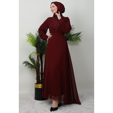 Damla Şifon Elbise Bordo