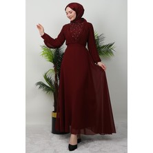 Damla Şifon Elbise Bordo