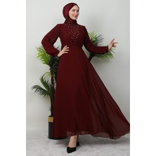 Damla Şifon Elbise Bordo