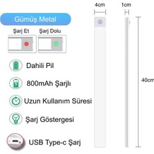 Etabel Alüminyum Sensörlü USB Şarjlı 40CM LED Gece Lambası 3 Renk Kısılabilir Mutfak Dolap  Tezgah