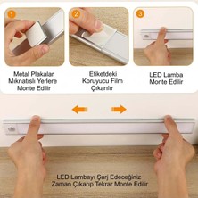 Etabel Alüminyum Sensörlü USB Şarjlı 40CM LED Gece Lambası 3 Renk Kısılabilir Mutfak Dolap  Tezgah