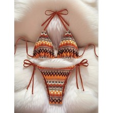Traje Den Üçgen Desenli Askılı Bağcıklı Sırtı Açık 2 Parça Bikini
