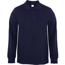 Kant Penye Kumaş Bisiklet Yaka Uzun Kollu Tshirt Lacivert