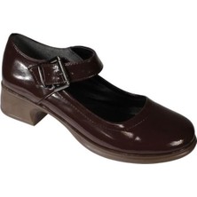 Yaz Kış Ayakkabı Yyazkış Kadın Siyah Bordo Atkılı Küt Burun Kolej Rugan 4cm Kalın Topuklu Casual Ayakkabı