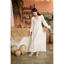 Neşeli Butik Kadın V Yaka Astarlı Muslin Elbise NBDM6022