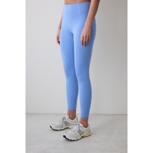 Mavi Yüksek Bel Stitch Waist Dikiş Detaylı Bilek Boy Tayt