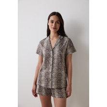 Penti Pamuklu Printed Kahverengi Gömlek Şort Pijama Takımı