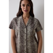 Penti Pamuklu Printed Kahverengi Gömlek Şort Pijama Takımı