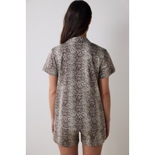 Penti Pamuklu Printed Kahverengi Gömlek Şort Pijama Takımı