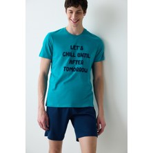 Penti Chill Çok Renkli Erkek Şortlu Pijama Takımı Klasik Yaka Rahat Dokuma Kumaş