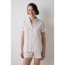 Penti Pamuklu Blossom Gömlek Şort Ekru Pijama Takımı