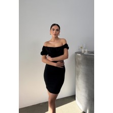 Msm Fashion Kadın Elbise Mini Yazlık Kısa Kollu Yaka Detaylı Esnek Bodycon Elbise