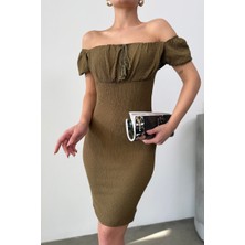 Msm Fashion Kadın Elbise Mini Yazlık Kısa Kollu Yaka Detaylı Esnek Bodycon Elbise