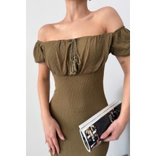 Msm Fashion Kadın Elbise Mini Yazlık Kısa Kollu Yaka Detaylı Esnek Bodycon Elbise