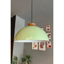 Bamyum Linate Mint Ahşap Tabak Başlık Avize Tekli Sarkıt Salon Kuaför Dekoratif Aydınlatma