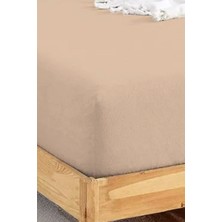Penye Lastikli Çarşaf Pamuklu Jersey Battal Kişilik 180 x 200 cm  Bej