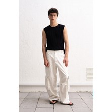 Giesto Soluk Efektli Kargo Beyaz Pantolon