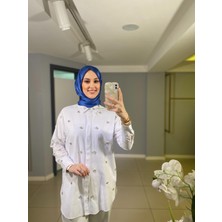 Marwa By Moodbasic Taşlı Incili Pamuk Saten Gömlek