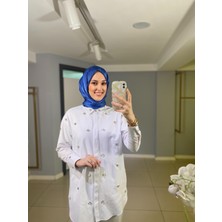 Marwa By Moodbasic Taşlı Incili Pamuk Saten Gömlek